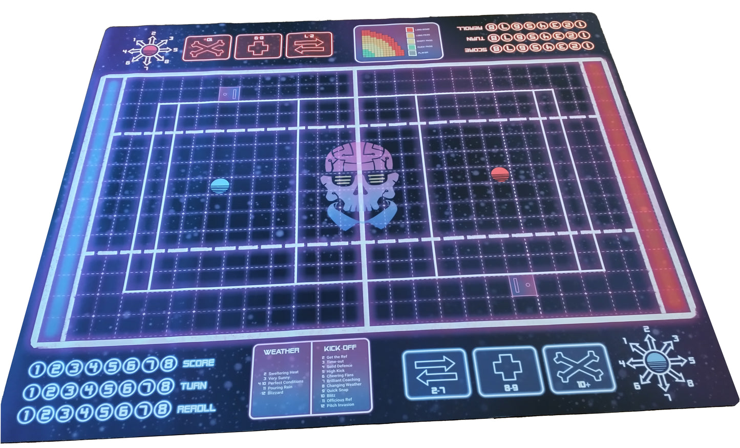Synthwave Themed Blood Bowl Compatible Pitch / Play Mat - Combination 11's and 7's